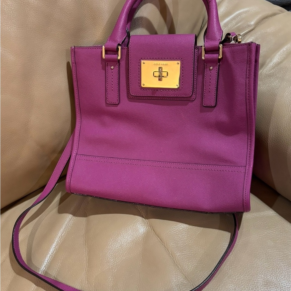 Cole Haan Magenta Satchel with Gold Accents